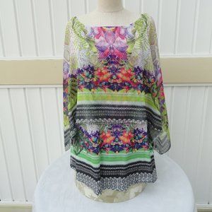 Live and Let Live Size 1X Poncho Blouse Colorful